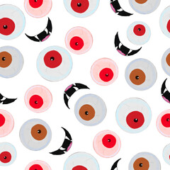 Fototapeta premium Seamless pattern with eyes. Illustration for a holiday, a party and invitations. Decoration for the interior. Printing for a T-shirt. A festive composition for the design of the fabric. Halloween