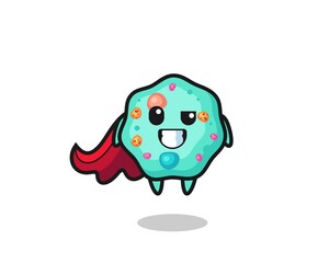 the cute amoeba character as a flying superhero