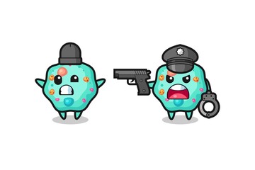 illustration of amoeba robber with hands up pose caught by police