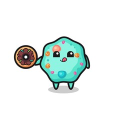 illustration of an amoeba character eating a doughnut