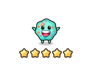 the illustration of customer best rating, amoeba cute character with 5 stars