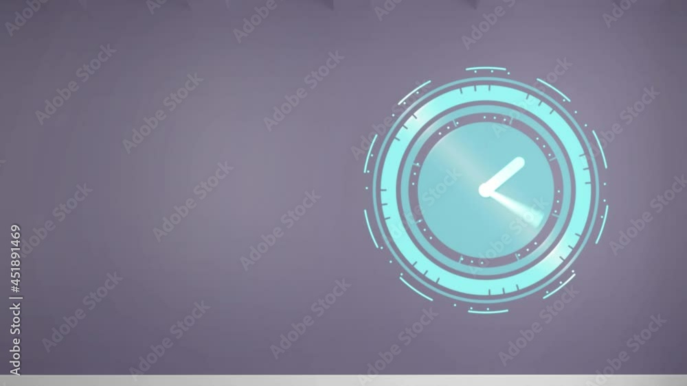 Poster animation of clock moving fast with copy space on grey background