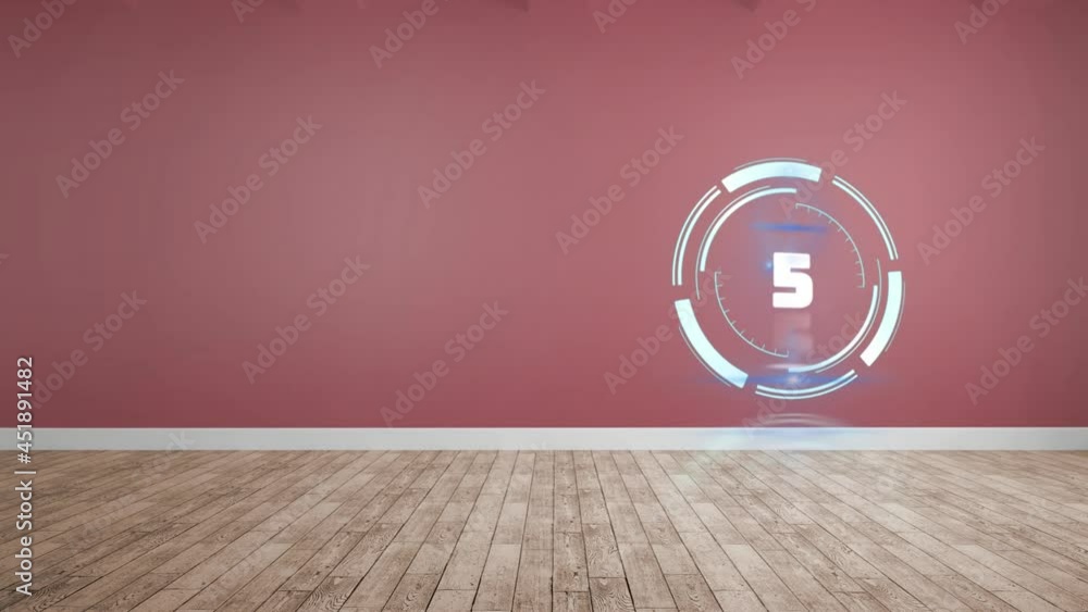 Poster animation of clock moving fast with copy space on red and wooden background
