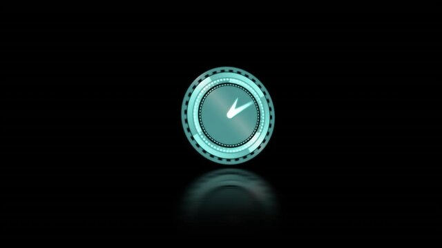 Animation of clock with turning hands and red smoke explosion, on black background