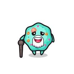 cute amoeba grandpa is holding a stick