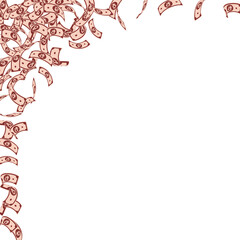 Russian ruble notes falling. Small RUB bills on wh