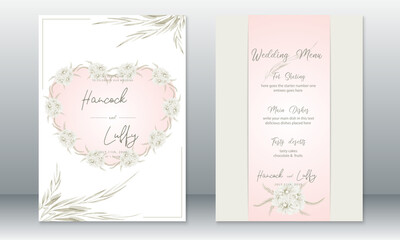  Wedding invitation card with heart shape floral wreath