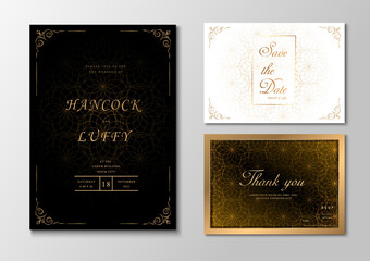  Wedding invitation card with golden lines circle overlapping