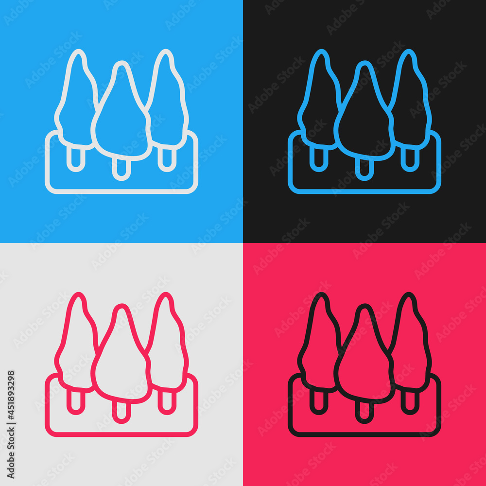 Poster pop art line trees icon isolated on color background. forest symbol. vector