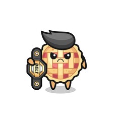apple pie mascot character as a MMA fighter with the champion belt