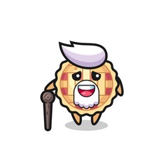 cute apple pie grandpa is holding a stick