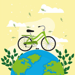Fototapeta na wymiar eco transport bike over world