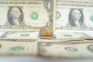 El peso mexicano está en el centro de los dólares americanos.