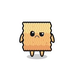 the mascot of the raw instant noodle with sceptical face