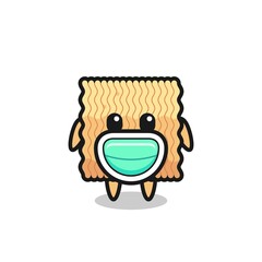 cute raw instant noodle cartoon wearing a mask