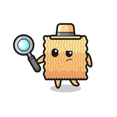 raw instant noodle detective character is analyzing a case