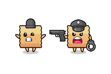 Obraz premium illustration of raw instant noodle robber with hands up pose caught by police