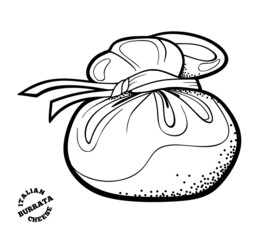 Burrata italian cheese.. Outline illustrationin doodle style.