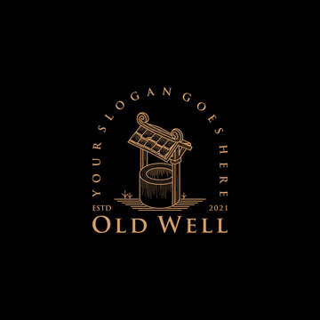 old well logo vintage, with line art