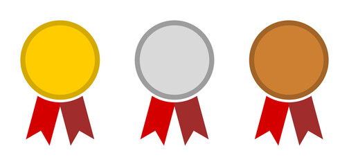 Medal Icon Set including Top Three 1st Gold 2nd Silver 3rd Bronze Winner Badge Awards with Ribbon. Vector Image.
