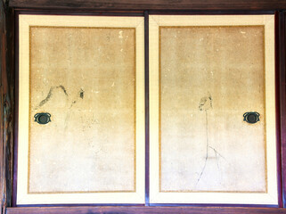 京都、桂離宮松琴亭の床の間戸棚絵