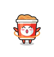 cute instant noodle cartoon is playing hula hoop