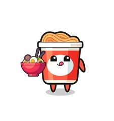 cute instant noodle character eating noodles