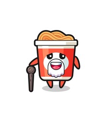 cute instant noodle grandpa is holding a stick