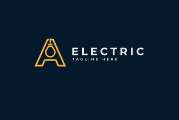 Electric Logo. abstract letter A with light bulb inside, electric design logo template, vector illustration	