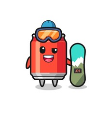 Illustration of drink can character with snowboarding style