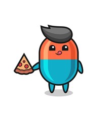cute capsule cartoon eating pizza