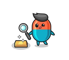 capsule character is checking the authenticity of the gold bullion