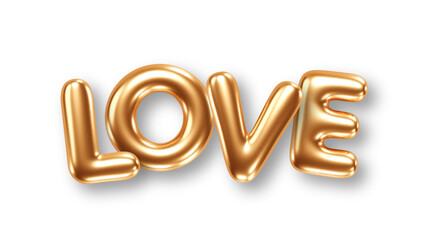 Phrase Love gold foil balloons isolated on white background. Vector illustration