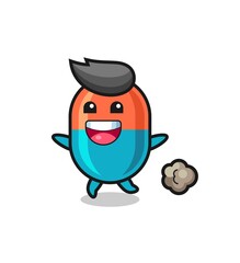 the happy capsule cartoon with running pose
