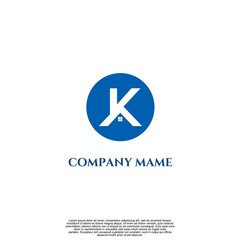 Initial K logo design concept, letter K icon with house, template on isolated background