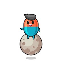illustration of capsule cartoon sitting on the moon