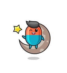 illustration of capsule cartoon sitting on the half moon