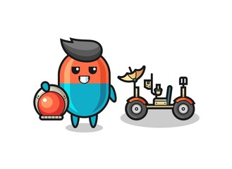 the cute capsule as astronaut with a lunar rover