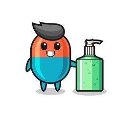 cute capsule cartoon with hand sanitizer
