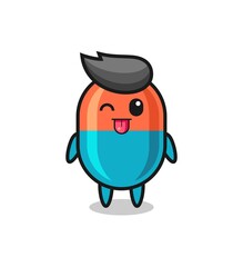 cute capsule character in sweet expression while sticking out her tongue