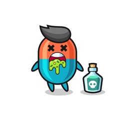 illustration of an capsule character vomiting due to poisoning