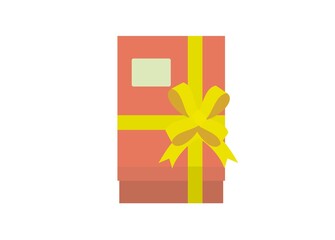 Gift box with blank card. Top view. Simple flat illustration