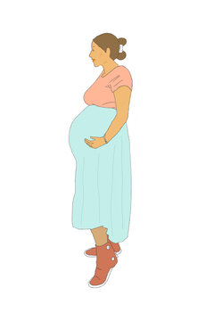 Pregnant woman with hand on stomach