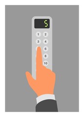 Businessman hand pressing elevator button. Simple flat illustration.
