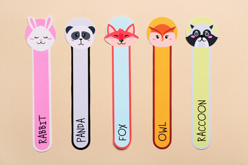 Cute bookmarks on color background