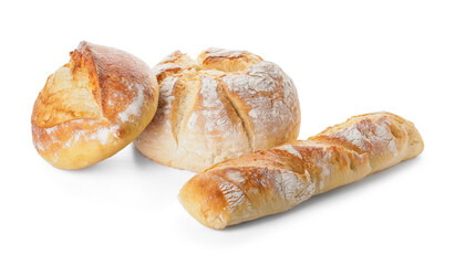 Assortment of fresh bread on white background