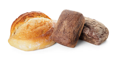 Assortment of fresh bread on white background