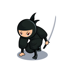 Cartoon black ninja landing from jump