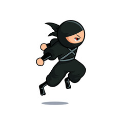 Cartoon black ninja ready to jump high