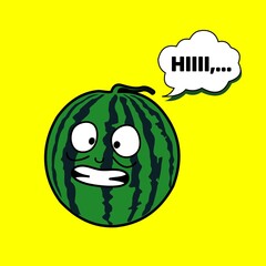 watermelon cartoon design with happy expression, completed with conversation bubbles.